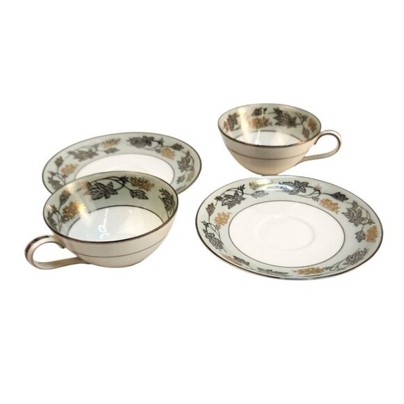 Noritake China Japan 5497 Gold & Silver leaf berry Teacup & Saucer Set - Picture 3 of 9
